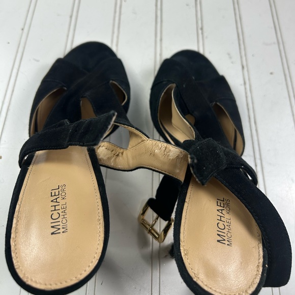 Michael Kors Black Suede Becky Open-Toe Slingback Heels Womenโs Size 9.5 - Picture 5 of 12